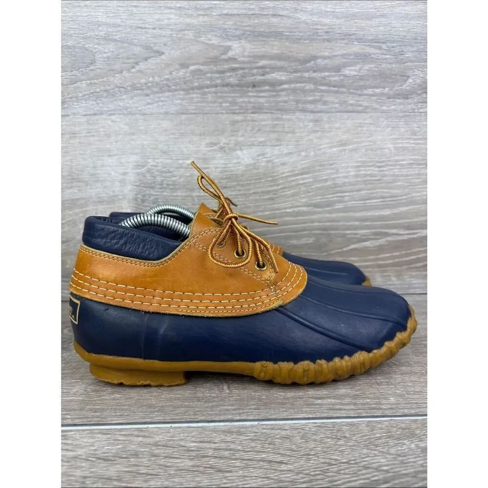 L.L. Bean Maine Hunting Shoe Women’s Sz 8 Waterproof Tan Leather Navy Moc Boots